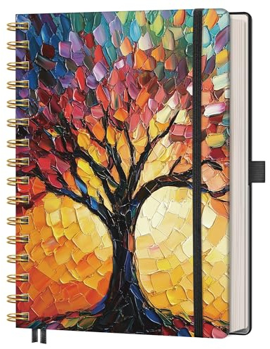 AUTEMPO A5 Spiral Notebook, 160 Lined Pages, Hardcover, Colorful Tree | Journal for Women Men, 100 GSM Thick Paper, Notepad for Journaling, Writing, Work & Office, 14.5 x 21cm