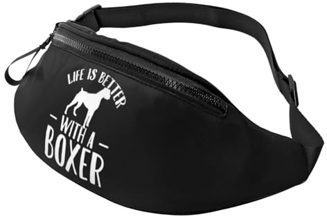 Das Leben Ist Besser Mit Einem Boxerhund Hüfttaschen Mit Reißverschluss Bauchtasche Verstellbarer Beutel Für Fahrrad Arbeit Camping 14X35Cm