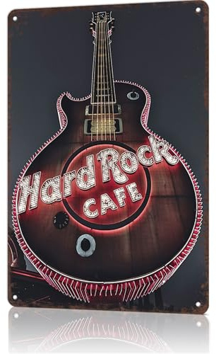 Vintage Metallschild Dekor Hard Rock Cafe Gitarre Schild Poster Retro Lustige Blechschilder für Männerhöhle Dekor Keller Pub Bauernhaus Diner Cafe Outdoor Aluminium Dekorationen 20,3 x 30,5 cm