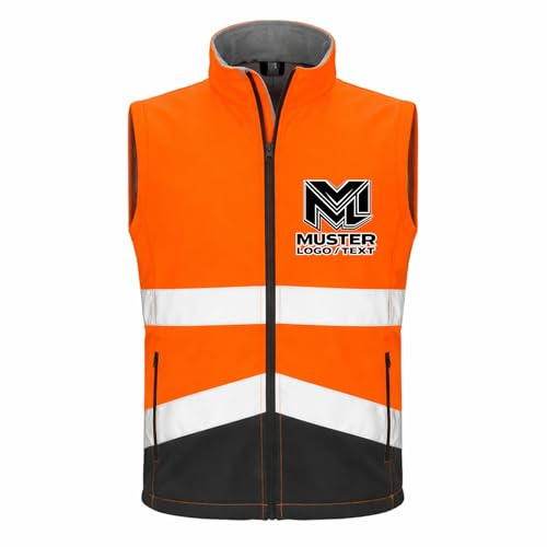wt24print Herren Softshell Sicherheitsweste personalisierbar mit Logo/Text | Wasserdicht | 100% Polyester | S–4XL | Sicherheitsweste für Handwerk, Bau, Industrie & Arbeitskleidung