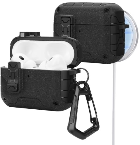 HITZEE Custodia per AirPods Pro 2/1, Compatibile con Cover AirPods Pro 2（2022）/Pro 1(2019), Blocco Magnetico Automatico con Supporto per Telefono, Custodia Compatibile con MagSafe, Grigio