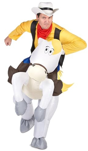 DEGUISE TOI - Jolly Jumper Carry-Me-Kostüm Lucky Luke-Lizenzkostüm gelb-weiss - Hose - Oberteil - Hut - Halstuch - Einheitsgröße (42) - Weiß - Kostüme - 100% Polyester - - Carnaval