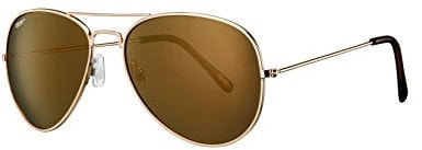 Zippo Eyewear - Flash Pilot Sunglasses - UV400 Protection - Polarized - Zippo Logo - Adult Unisex - Made in USA - Gold Frame, Brown Lenses & Temple - Gold