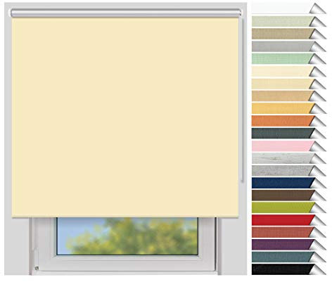 EFIXS Thermorollo Medium - Rollos nach Maß - 25 mm Rollowelle - Stoffbreite bis 220 cm, Höhe bis 240 cm - Hier: bis 220 cm x 150 cm (BxH) - vanille (057) - mit & ohne Bohren