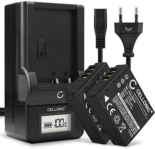 CELLONIC, Batterie pour Caméra, Compatible avec Panasonic Lumix DMC-TZ5, DMC-TZ3, DMC-TZ2 (3.7V, 900mAh) 2 Pièces + Chargeur