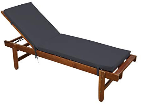 Matelas / Bain de Soleil déhoussable, Anthracite/Gris foncé, 60x190cm, 100% Microfibre, Attache à Clips (Transat non-inclus)