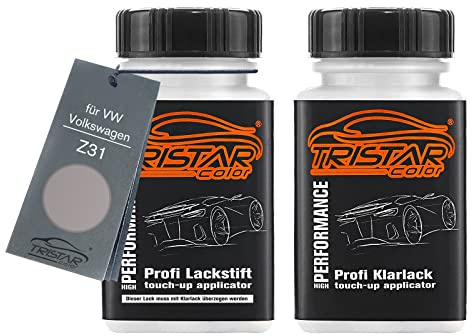 TRISTARcolor Autolack Lackstift für VW/Volkswagen Z31 Silber Metallic +1K | Set aus Basislack + Klarlack, Lackfläschchen mit Pinsel, je 50ml