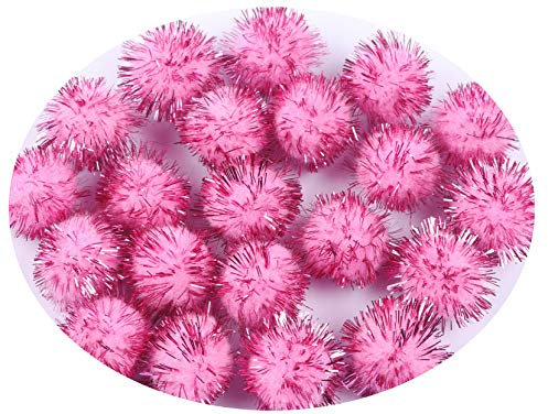 YYCRAFT Glitzernde Lametta-Pompons, glitzernde Kugeln für Bastelarbeiten, Party-Dekoration, Katzenspielzeug, 200 Stück (20 mm, Rosa)