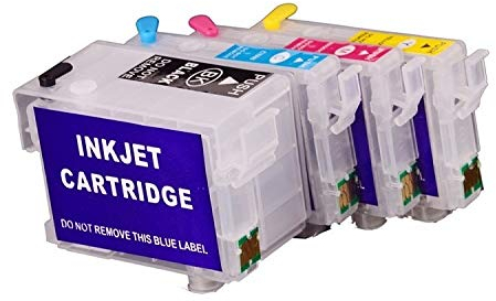 4 wiederbefüllbare Tintenpatronen mit Auto Reset Chips T3471, T3472, T3473, T3474, T34 XL schwarz Cyan Magenta gelb kompatibel mit Epson Workforce Pro WF-3720, 3720, 3725