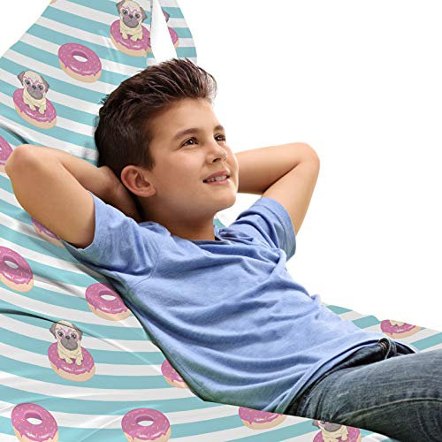 ABAKUHAUS Hundeliebhaber Unicorn Toy Bag Lounger Stuhl, Pug Herz Brille Donut, Hochleistungskuscheltieraufbewahrung mit Griff, Mehrfarbig