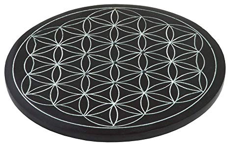 Saraswati Halter für Räucherstäbchen Räucherstäbchenhalter Blume des Lebens Black Stone 10cm