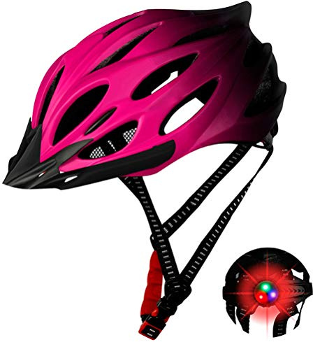 Lespar Fahrradhelm Erwachsene, Fahrradhelm mit Sicherheitslicht, Integralhelm Erwachsene, mit abnehmbarem Visier und Futter rose