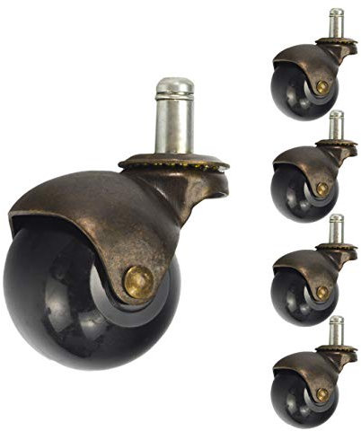 Set mit 5 Vintage-Bronze-Kugelrollen, 5 cm (2 Zoll), Bürostuhl, Radrollen, Ersatz, antiker Retro-Stil, goldfarben, kupferfarben (5 Stück ohne Bremse)