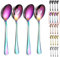 Cucchiai da portata arcobaleno 4 pezzi,Kyraton cucchiaio da portata placcato in itanium, include 2 cucchiai da portata e 2 cucchiai scanalati, utensili da portata in acciaio inossidabile