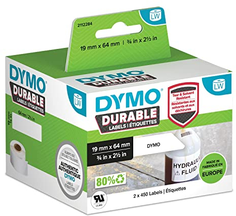 DYMO 2112284 Etiketten Rolle 64 x 19mm Polypropylen-Folie Weiß 900 St. Permanent Universal-Etikette