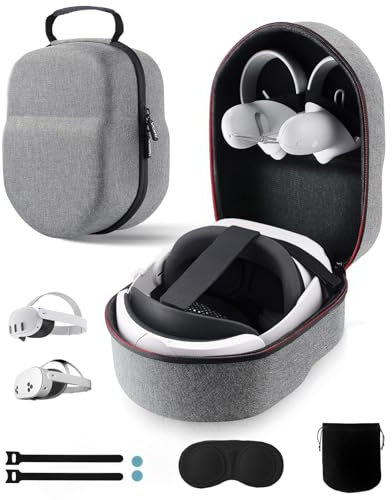 VORI Case for Meta Quest 3/3S/2 & Vision Pro/Pico 4, Elite Strap & Battery Head Strap, with Lens Protector, Portable Hard Carrying Case