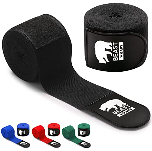 Bandagen Boxen 5 Meter Halbelastisch und mit Daumenschlaufe. Box Bandagen für Männer und Frauen (Kickboxen, Muay Thai, MMA, Kampfsport, Fitboxen). Atmungsaktive Boxing Bandage (Schwarz)