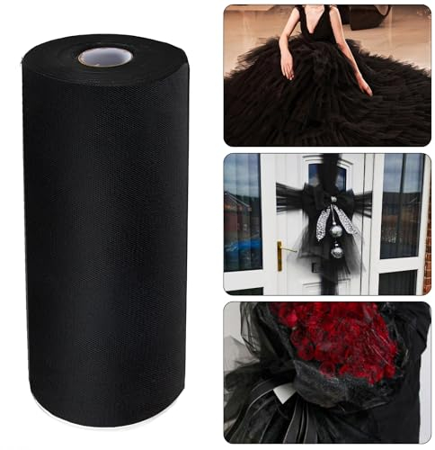 30cm x 91.5m Tüllstoff Rolle Schwarz Tüllband Polyester Dekoband Tischband Rolle Dekostoff für Party Halloween Geburtstag Weihnachten Festfeier Tutu Rock Basteln Nähen usw.