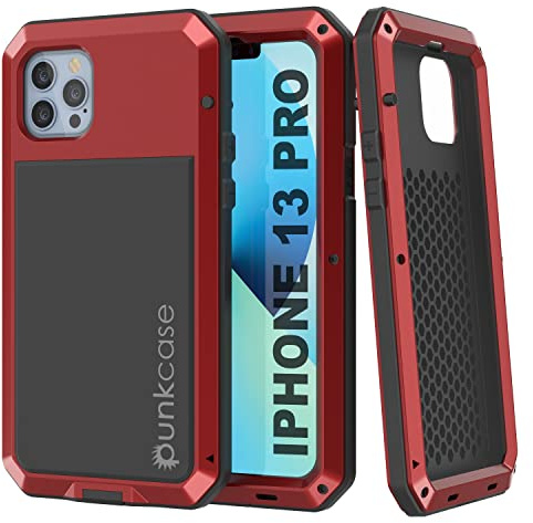 Punkcase für iPhone 13 Pro Metallhülle, strapazierfähig, Militärqualität, stoßfest, Hartaluminium und TPU-Design mit Displayschutz aus gehärtetem Glas für iPhone 13 Pro (6,1 Zoll) (2021) [Rot]
