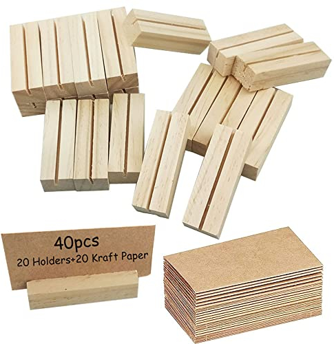 Hachera 40 Stück Stabil Holz Tischkartenhalter, Kreative Kartenhalter Aus Holz, Fotohalter, Menükartenhalter, Postkartenhalter