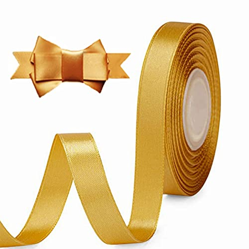 MacroHu 1CM x 23M Cinta de Satén,Cintas para Envolver Regalos,Cinta de Decoraciones de Navidad,Fiestas de Cumpleaños,Bodas,álbumes de Recortes,Manualidades,Decoración para Flores(Oro)
