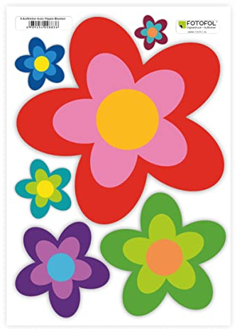 FOTOFOL 6 Aufkleber Auto Hippie Blumen Large - Sticker Flower Power Sommer - für Auto, Fahrzeuge, Roller, Moped, Motorrad-Helm - perfekt für VW Bulli California Multivan Transporter