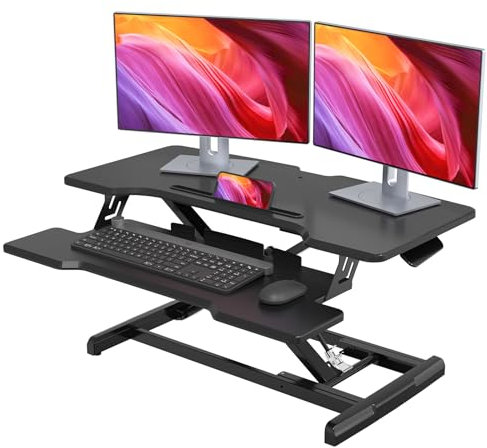 JYLH JOYSEEKER Stehpult-Konverter, 81,3 cm, höhenverstellbar, Sitz-Steh-Tischerhöhung, schnell zu stehen, Tischplatte, Dual-Monitor-Riser, Workstation für Home Office mit Tastaturablage, Schwarz