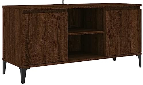 vidaXL Brown Oak TV Cabinet with Metal Legs | Ample Storage 103.5x35x50 cm | For Living Room | Engineered Wood TV Stand with 2 Shelves and Compartments