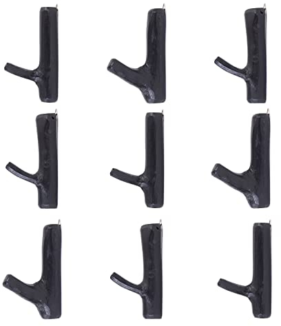 DESIGN DELIGHTS 9er Set GARDEROBENHAKEN Limb | Teakholz Wurzel, ca. 17x10x2,5 cm (HxTxB), Voodoo-Schwarz | Shabby Kleiderhaken, Wandgarderobe, Holzhaken, Wandhaken