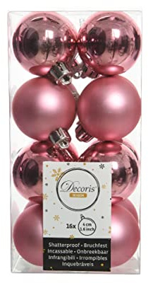 Kaemingk Weihnachtskugeln Kunststoff 4cm 16 Stück Mini Christbaumkugeln Set bruchsicher Lippenstiftrosa