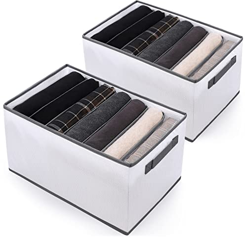 sprecenk Ordnungssystem Organizer Kleiderschrank, 7 Gitter Aufbewahrungsboxen Schubladen Organizer, 2 Stück Faltbare Hosen Aufbewahrung Kleideraufbewahrung für Hosen, Pullover, Jeans, T-Shirts, Grau