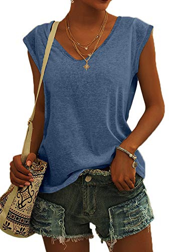 GeGekoko Womens Cap Sleeve Blouses T-Shirt Casual Loose Fit Basic Shirts Tank Tops Blue