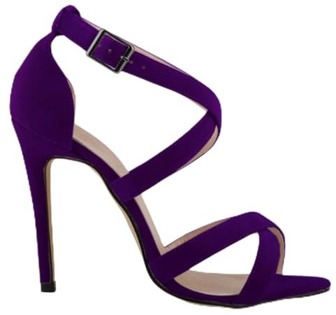 QIANKUN Sandali da donna con tacco alto alla caviglia con cinturino incrociato, da donna, punta a punta, tacchi alti, per feste, viola, 9