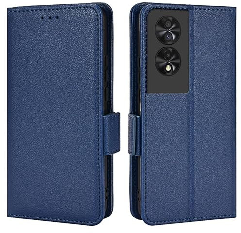 Topme Estuche de Cuero para TCL 40 SE (6.75 Inches), [ Funda para Teléfono de la Serie con Patrón de Lichi Simple] - Azul Oscuro