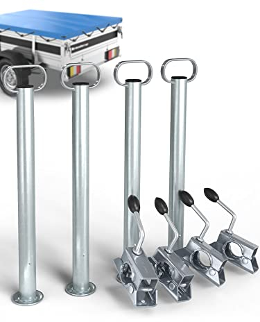 Anhänger Stützen Set 600mm inkl. Klemmhalter (300kg Stützlast) | Anhängerstützen mit Halterung aus verzinktem Stahl | Strapazierfähige Ø 48mm Abstellstütze Anhänger | Stützfuß Anhänger | 4 Stück