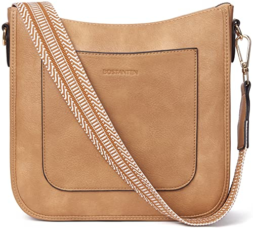 BOSTANTEN umhängetasche damen mittelgroß Handtaschen damen-schultertaschen aus PU Leder shopper tasche für Frauen Hobo Crossbody Bags mit verstellbarem Farbigem Riemen Hellbraun