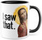 Jesus Tasse Meme Geschenkidee HUmor Kaffeetasse mit lustigen Spruch Geschenk für Kollege Kaffeebecher Christus Peeking Becher (Weiß & Schwarz)