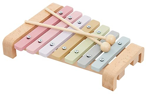 Mamabrum Holzkisten Set mit Xylophon, 2 Schlägel & Zipfelsteine - Pädagogisches Musikspielzeug für Kleinkinder ab 3 Jahren - Fördert Motorik & Rhythmus (5 Teile)