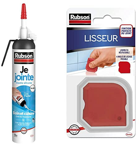 Rubson Je Jointe Mastic Blanc 200 ml, mastic étanche anti-moisissure & Lisseur, outil pour lisser tous les types de joints - adapté à toutes les formules de mastic et toutes les largeurs de joint