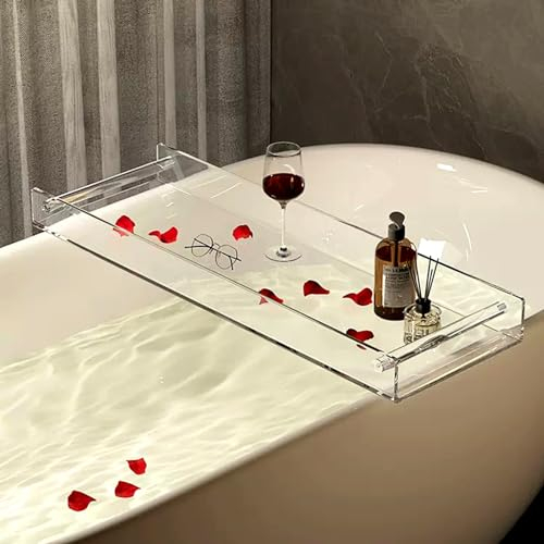 Badewannenablage Acrylbadwannenschale mit Griffen, Hochtransparente Badewanne Caddy -Halter für Die Badewanne, Badewanne Tablett Rack Kann Handtuch, Kerze, Laptop, Telefon Lagern ( Color : 90cm (35 3/
