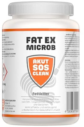 Akut SOS Clean FAT EX MICROB Fettkiller - mit aktiv Mikroben - Konzentrat für saubere Abflüsse und Rohre Biologischer Rohrreiniger Pulver 1KG