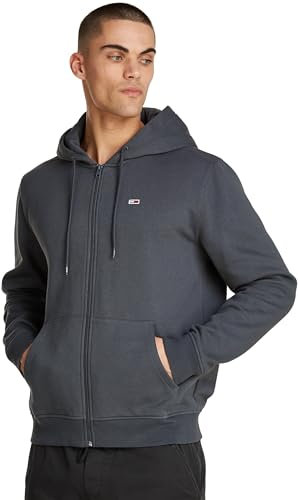 Tommy Jeans Herren Hoodie mit Reißverschluss Flag Zip Thru mit Kapuze, Grau (New Charcoal), XL