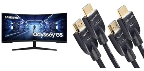 Samsung Gaming Monitor G5 C34G55TWWP, 34 Zoll, VA-Panel, UWQHD-Auflösung & Amazon Basics Hochgeschwindigkeitskabel, Ultra HD HDMI A 2.0