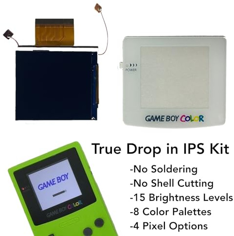 Game Boy Color 2.45 Inch IPS Backlight LCD Screen Kit di Ricambio [DROP-IN, NO SALDATA] per Gameboy Color GBC (Bianco)