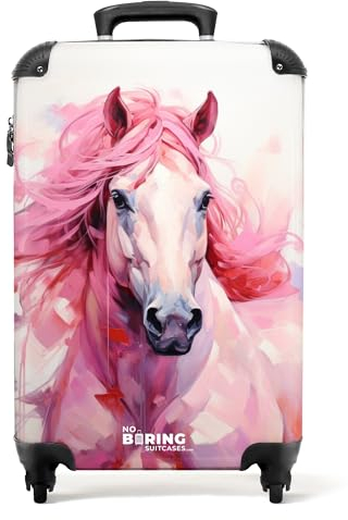 NoBoringSuitcases.com Valise Enfant Cabine Rose avec Roulettes Motif Cheval (55x35x25cm)