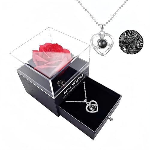 GUCHO Eternal Rose Gifts Box with Necklace Engraved I LOVE YOU in 100 Languages, Birthday Gifts for Women,Valentines Gifts for Her