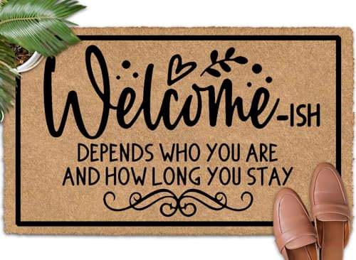 Shflytu Welcome-Ish Depends Who You are and How Long You Stay 30x18 Greet Autumn with Fall Welcome Mat Outdoor Front Door Rug Indoor Outdoor Entryway Rug Rubber Mat for Outside