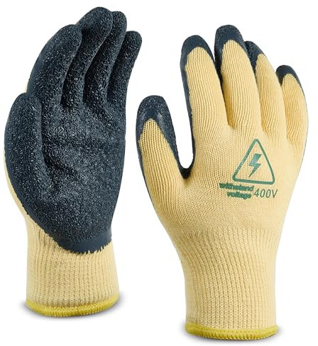 Calectol Gants d'électricien isolés haute tension 400 V, ignifuges, texture antidérapante en caoutchouc électrique pour électriciens, protection moulée par immersion