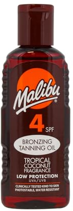 Malibu Sun SPF 4 Bronzing Tanning Oil Spray with Low Protection, Water Resistant, Tropical Scent, 100ml