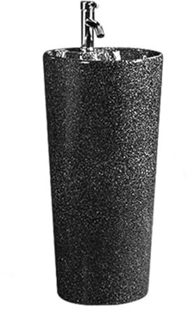 Lavabo sur pied avec trou de trop-plein, lavabo sur pied de couleur moderne, lavabo de salle de bain sur pied, lavabo à colonne en céramique monobloc, kit de vidange, robinet et miroir(Color:Noir,Size